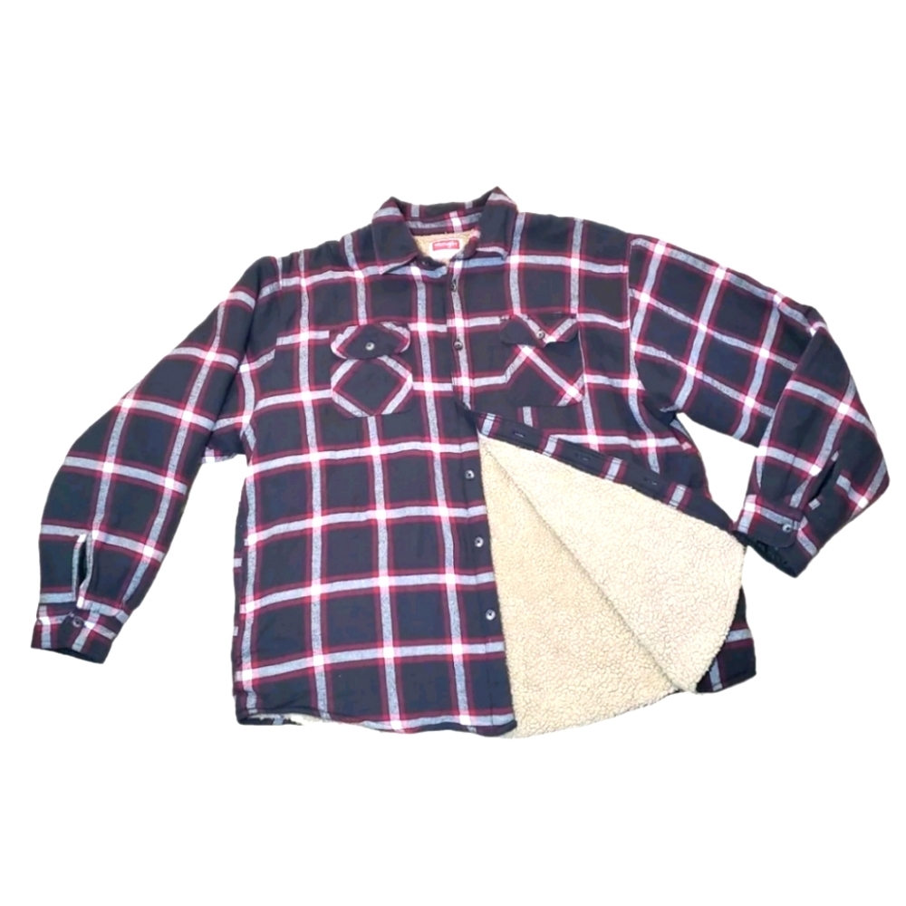 Wrangler Buffalo Plaid Sherpa Fleece Lined Flannel Jacket Shacket Coat Men 2XL